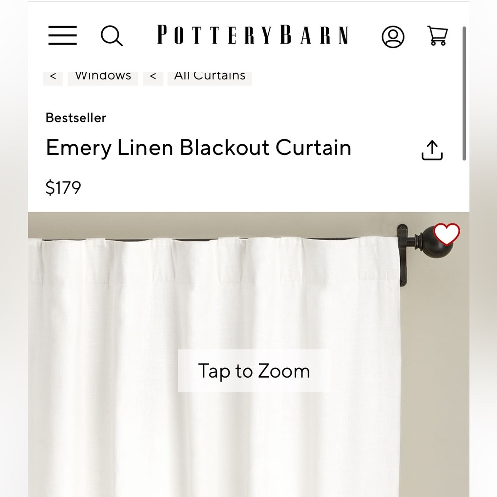 COPY - Pottery barn NIB emery blackout curtain panel (1) 66x113